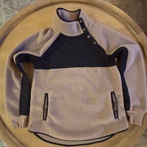 Abercrombie & Fitch Fleece, Light Brown & Black, Quilted Sherpa Pullover, Medium